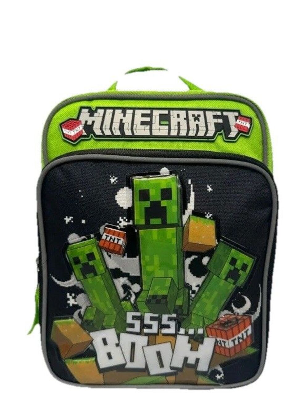 Minecraft Boom TNT Lunch Tote Green 3D Canvas Water Pouch Pockets NWT